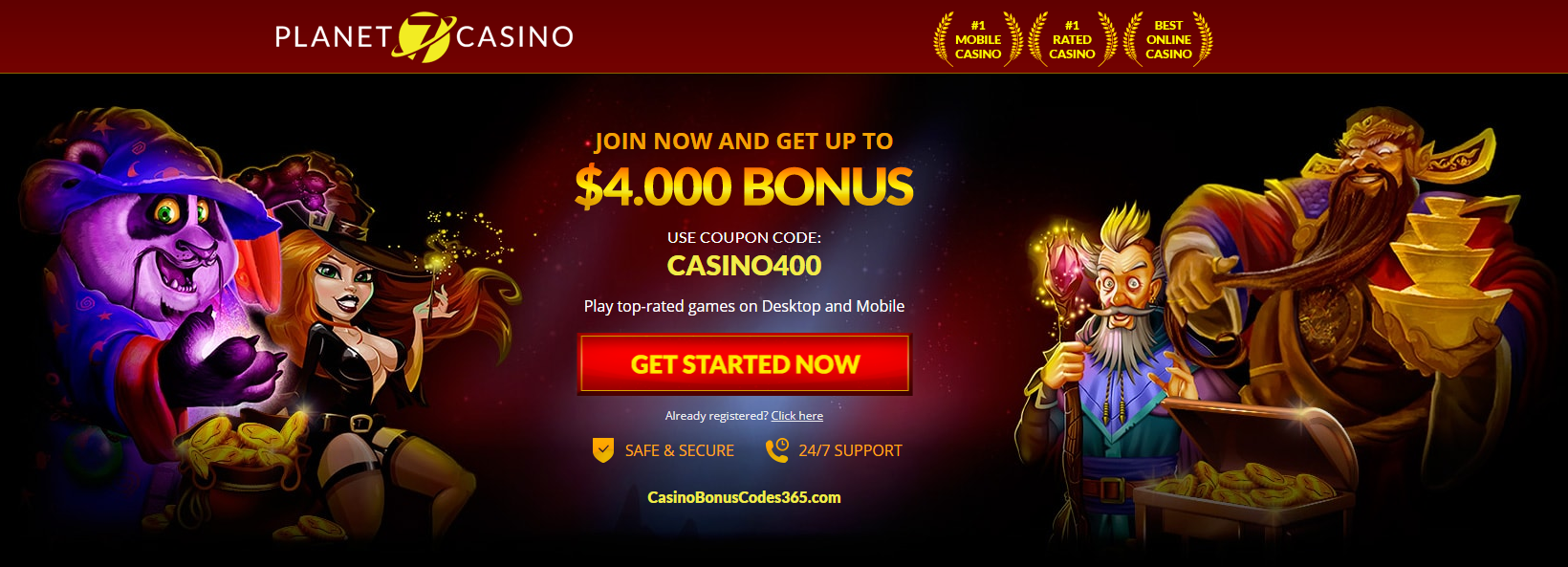 Planet7 Casino-400 Welcome Bonus
